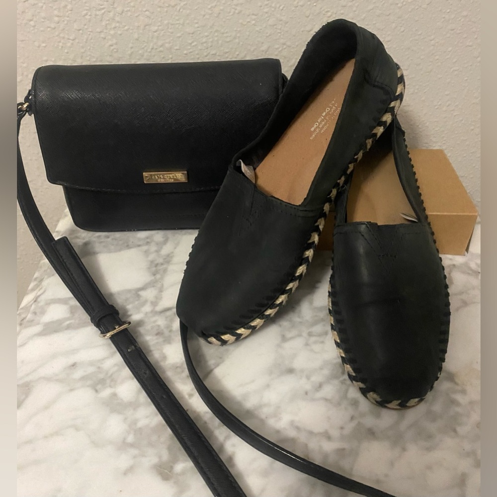 TOMS leather espadrille slip-on shoes and Vintage Kate Spade crossbody